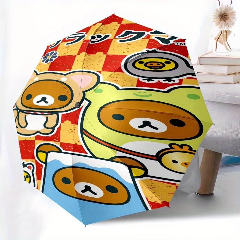 Rilakkuma,Bear Automatic Folding Umbrella Simple 8 Rib Design, Bright Cartoon Pattern, Durable Iron Frame, Suitable For Travel, Outdoor, Bea