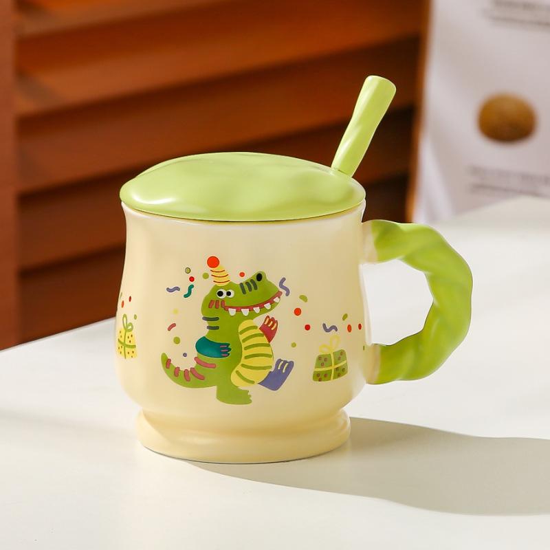 Cartoon Animal Mug Cute Ceramic Breakfast Cup with Lid Spoon Children Cute Fun Household Drinking Cup Souvenir Gift Cup