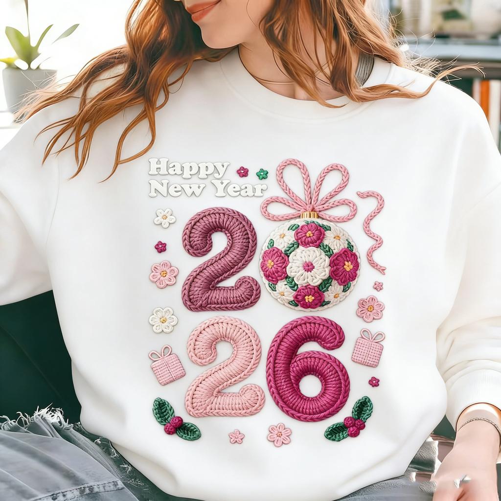 Happy New Year 2026 Crochet Yarn Design Digital Download Autumn and Winter Thermal Hoodie Long Sleeve Sweatshirt Adult Pullover