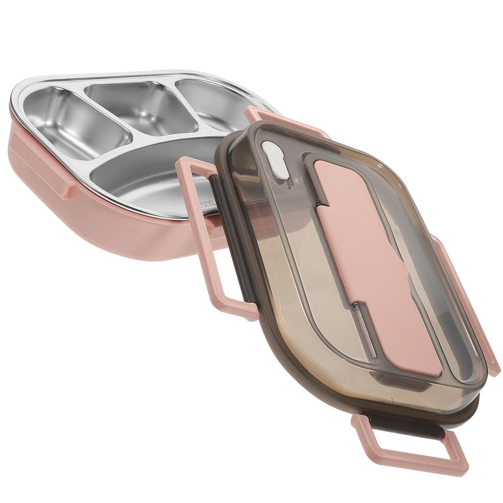 Stainless Steel Bento Box 4 Compartments Divided Lunch Box Easy Clean Buckle Design for Adults Kids Students Campers