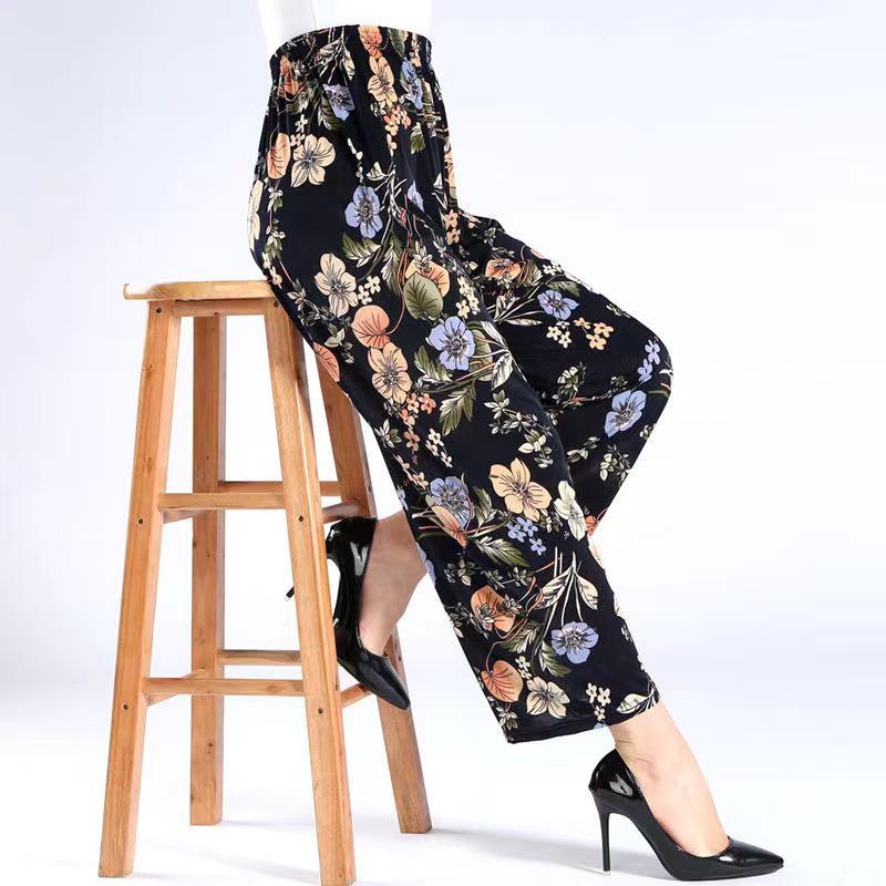 Pantalones Sueltos de Seda Helada de Cintura Alta para Mujer: A Prueba de Mosquitos, Longitud de Nueve Puntos, Talla Grande, Corte Informal