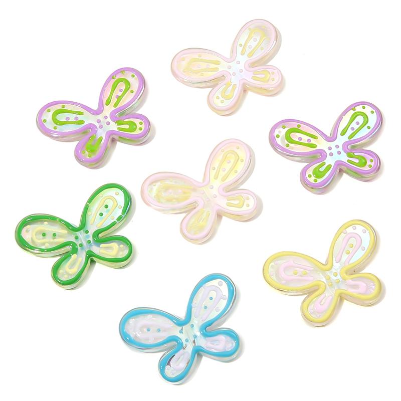 Acrylic Oil Drop Hand-painted Butterfly Beads for DIY Jewelry