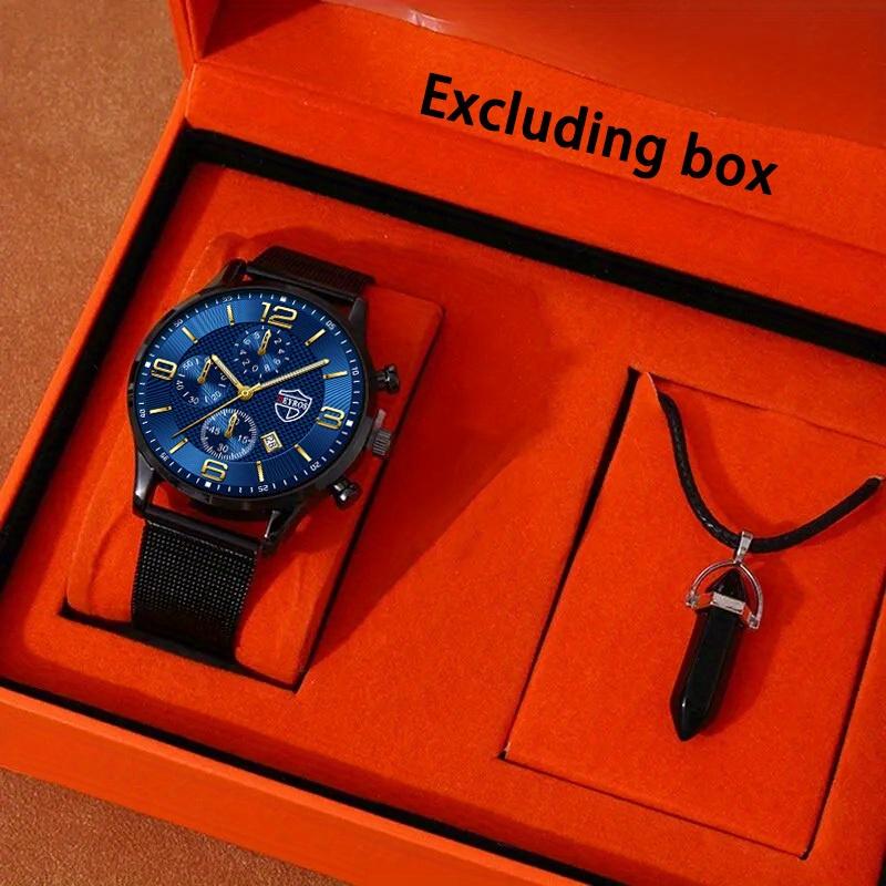 

Набор из 2 предметов, модные мужские деловые кварцевые наручные часы, модные мужские наручные часы с датой из нержавеющей стали, мужские часы и ожерелье