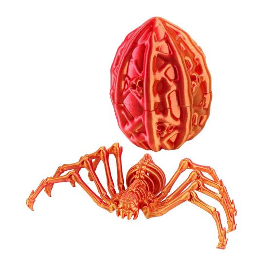 Classroom Prizes for Kids 3D Printed Articulated Skeleton Spider with Hollow Egg, Movable Joint Halloween Party Favors Figurine, Creepy Decor