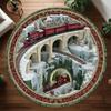 3D Vintage Steam Train Round Rug Rail Tracks Cliff Bridge Tunnel Firelight Forest Home Decor Carpet for Living Room Study