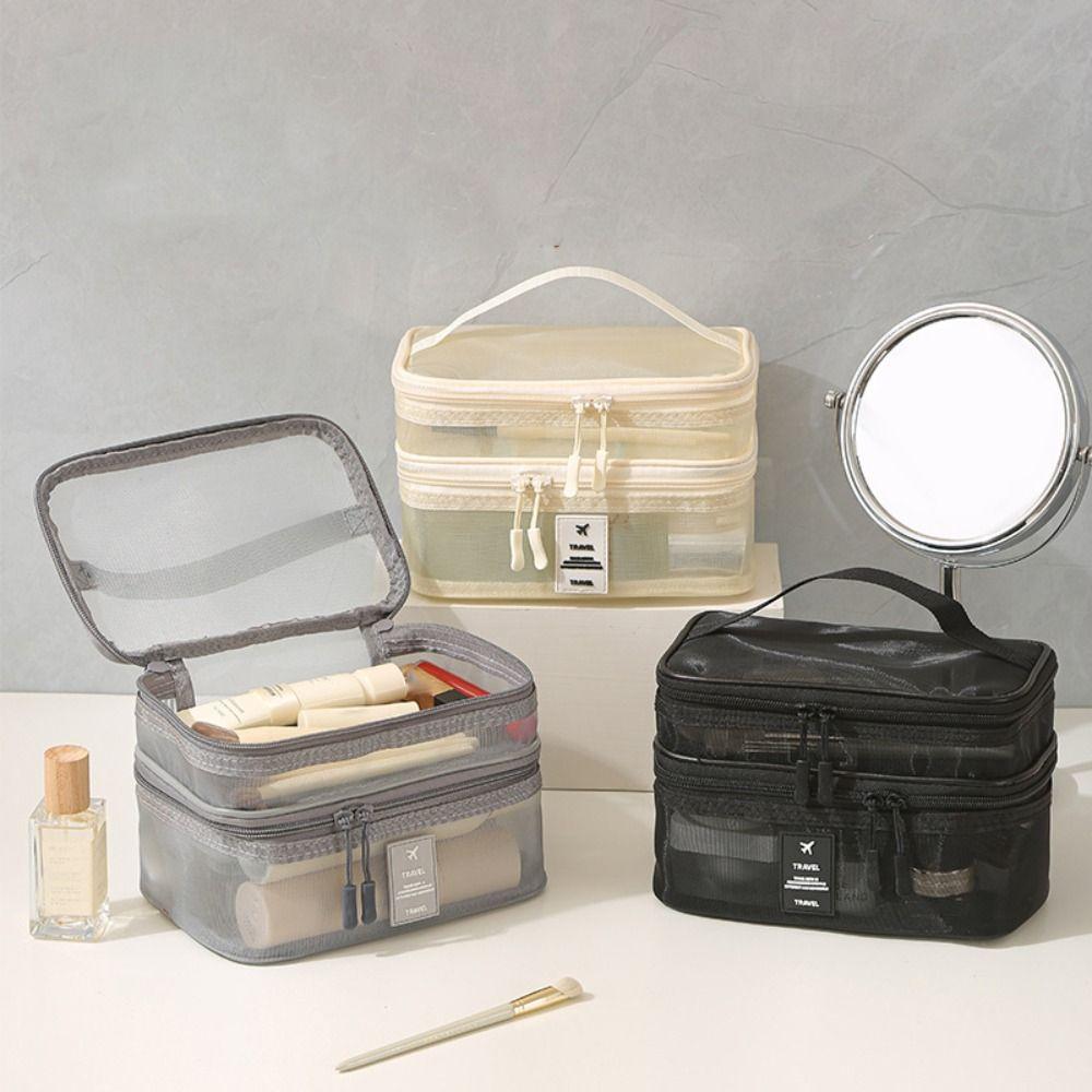 Zipper Double-layer Storage Bag Transparent Perspective Makeup Bag Toiletries Organizer  Travel