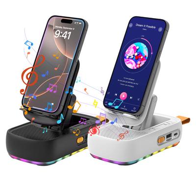 מעמד לטלפון נייד עם רמקול תואם בלוטות' נורת LED מתקפל מסתובב