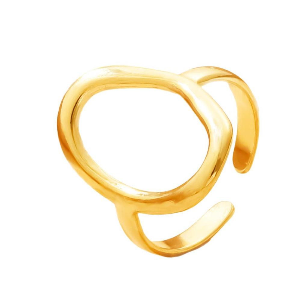 INS Style Hollow Geometric Oval 18K Gold Plated Stainless Steel Ring