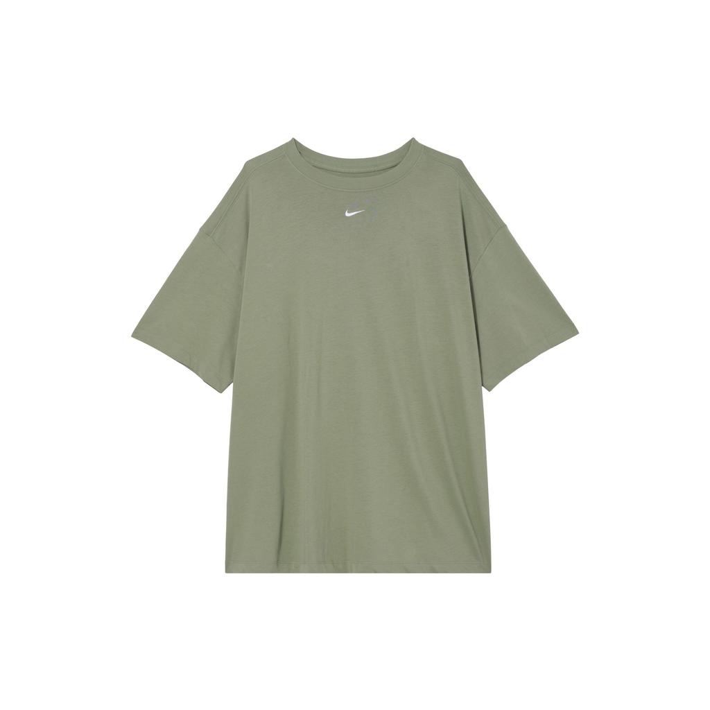 Nike Sportswear Essentials Oversized Solid Color Round Neck Casual Printed Short Sleeve Drop Shoulder T-Shirt Women Tops Oil-Green DX7911-386