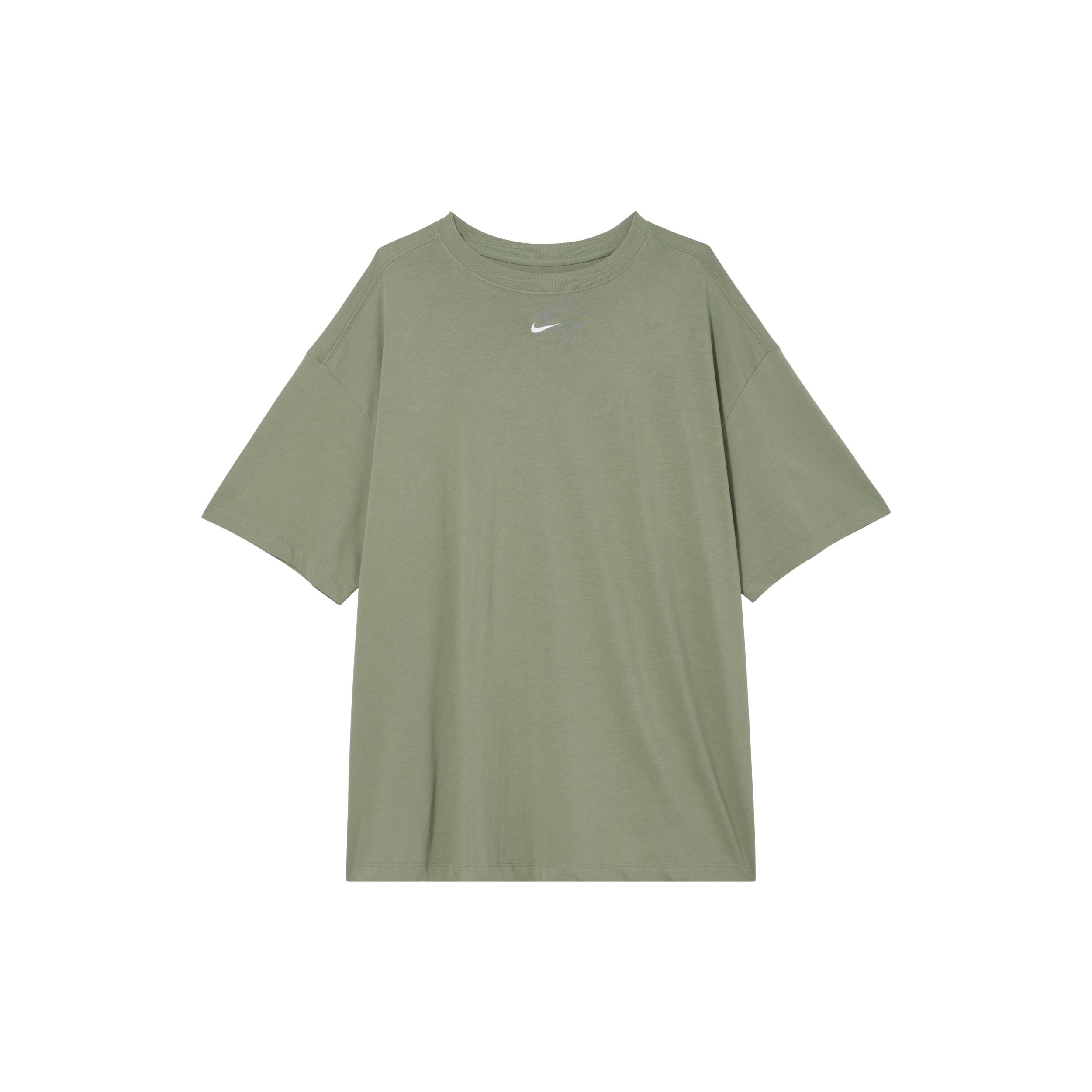 

Nike Спортивная одежда Essentials, свободная однотонная футболка с круглым вырезом, повседневная, с принтом, коротким рукавом, спущенными плечами, женские топы, масляно-зеленый DX7911-386 S