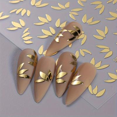 1 Sheet Metallic Leaf Design Nail Art Stickers Golden Pattern Spring Petal Nail Art Decals For Nail Art Decoration