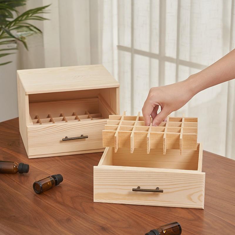 Wooden Essential Oil Container with Dual-layer Drawer and 60 Grids, Perfect for Displaying and Storing Essential Oils