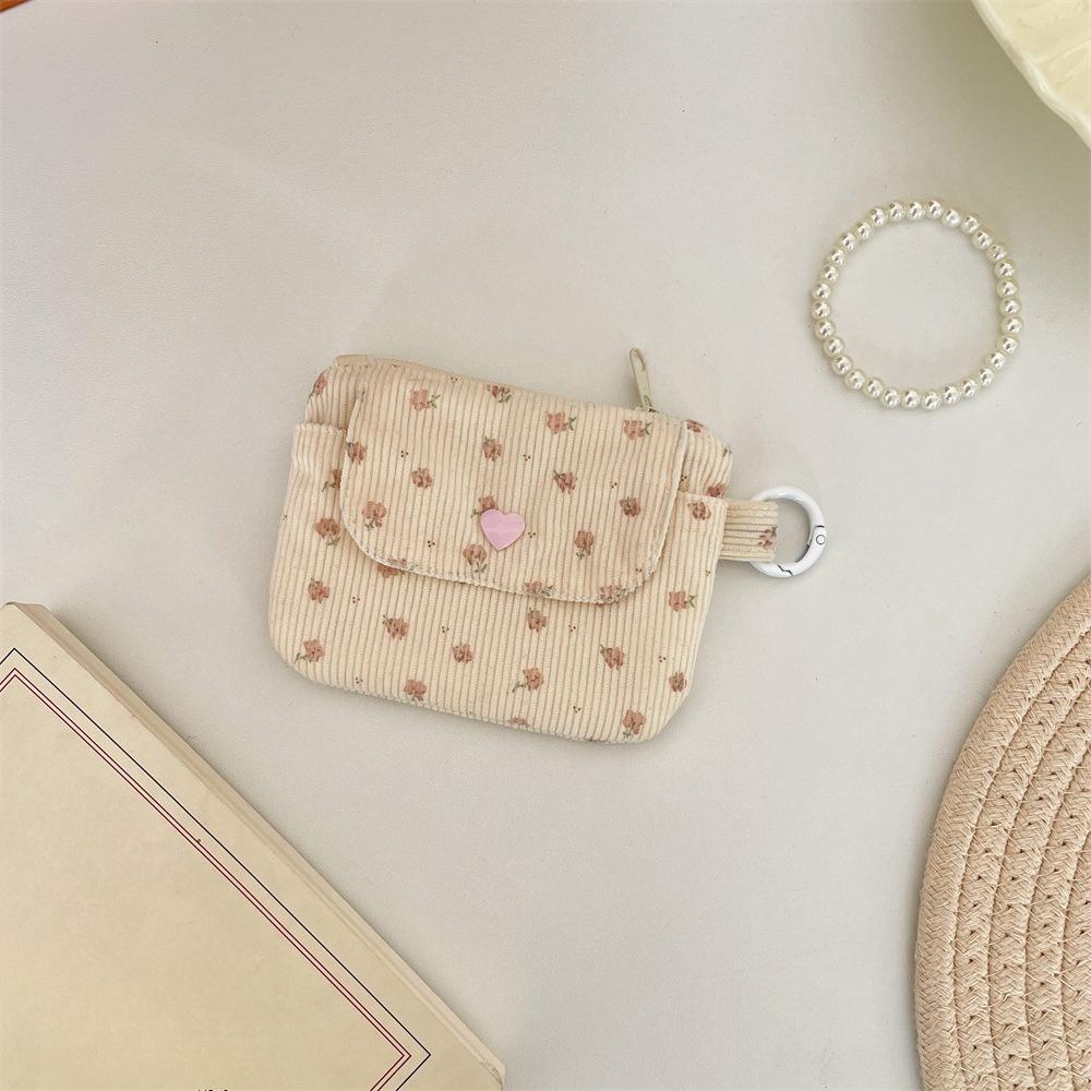 Kids Cute Corduroy Coin Purse with Key Ring Small Wallet Zipper Credit Card Holder