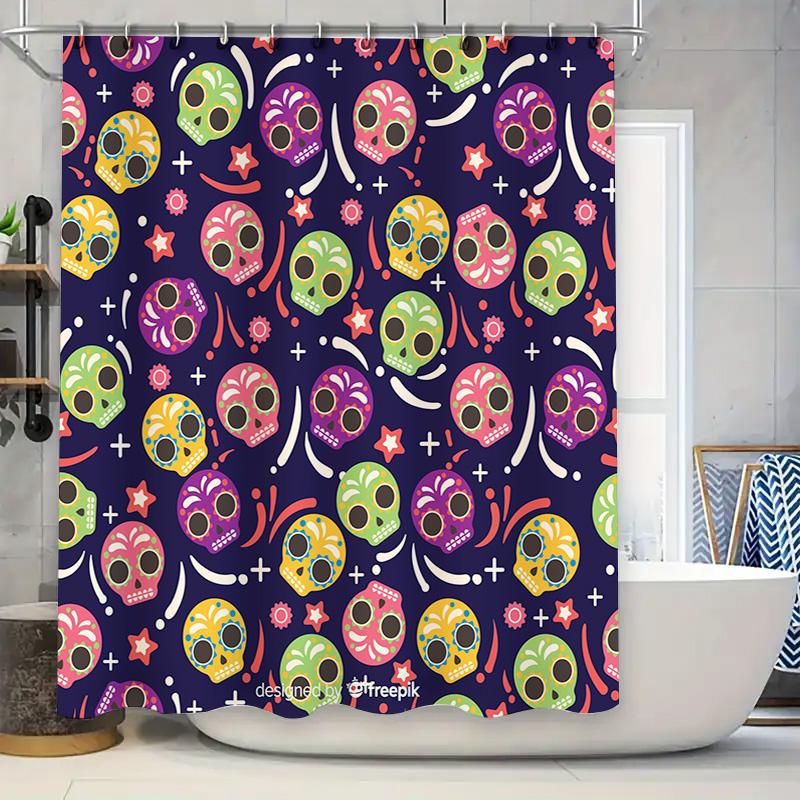 

Retro Skull Design Shower Curtain Set with Bright Colors Great for Bathroom Decor! 90x180cm