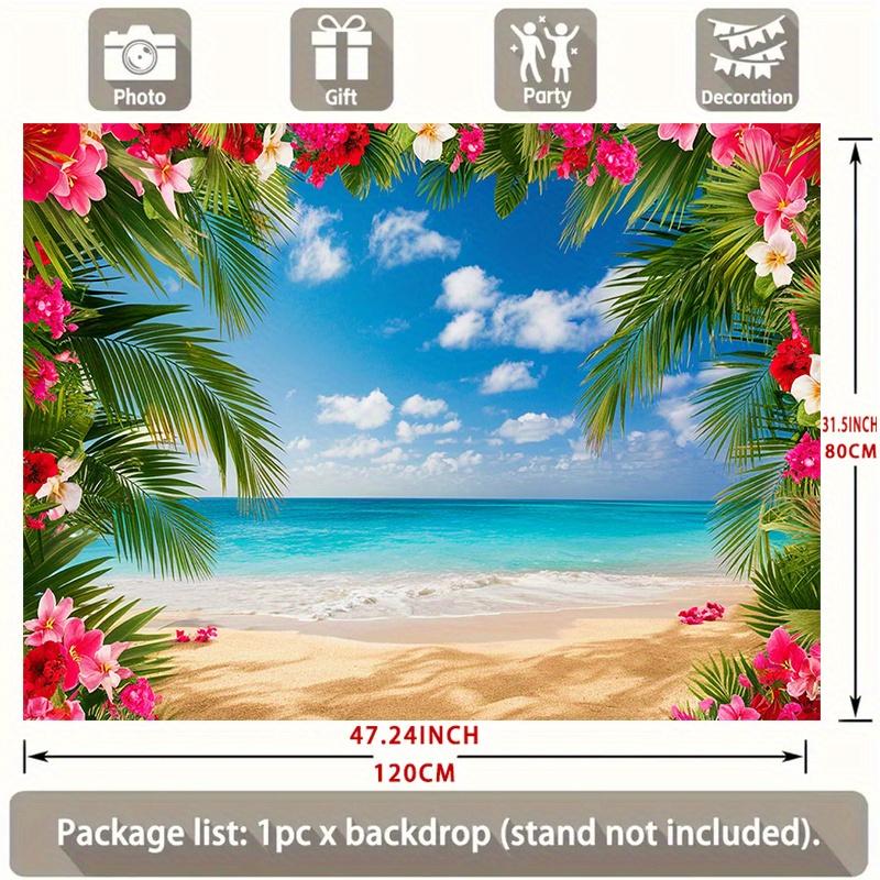 2D plane, background fabric for a Hawaiian-themed beach party, tropical palm trees and yellow flowers, polyester fiber