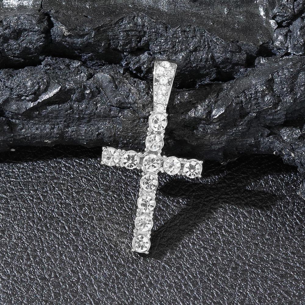 European & American Hip Hop Rhinestone Cross Pendant Cuban Chain Necklace