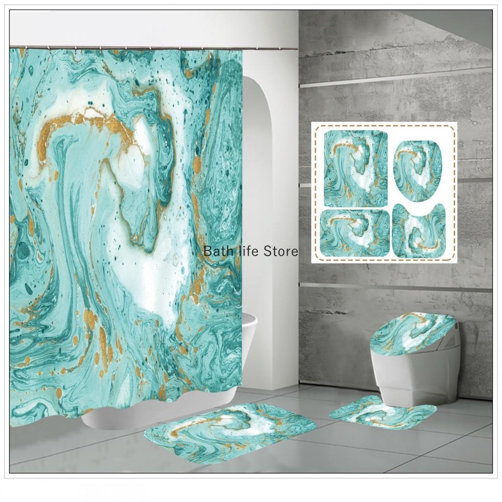 Luxury Golden White Marble Shower Curtain Modern With Non Slip Rug Mat Bathroom Waterproof Polyester Fashion Home Decor 180x180