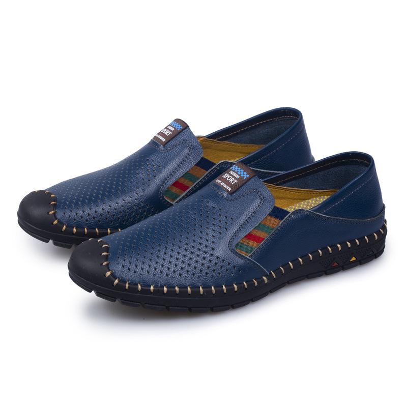 Men s Spring/Summer Casual Slip-on Leather Shoes - Breathable, Hand-stitched, Large Size for Driving 38