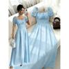 Europe, America 2026 summer new fashion square neck bubble sleeve lace waist slim romantic elegant dress