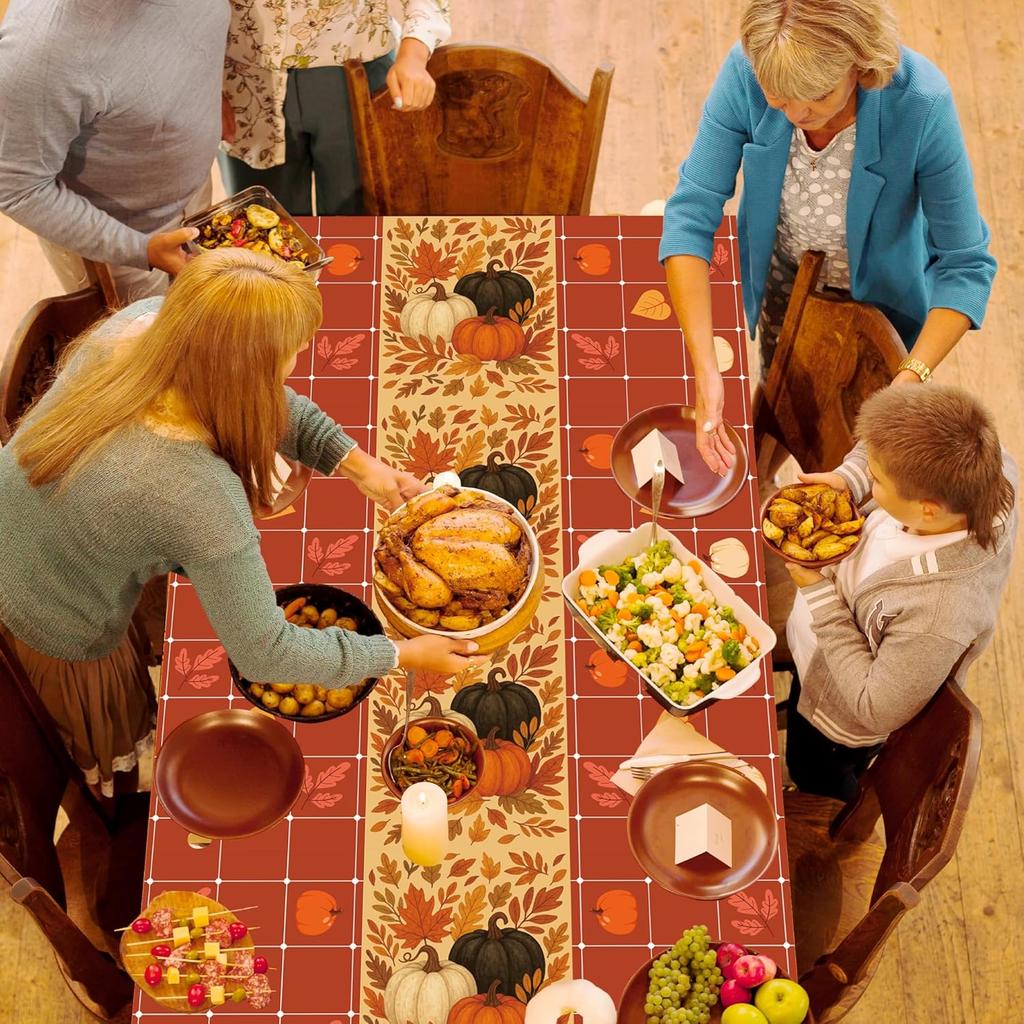 OHOME Thanksgiving Tablecloth - Thanksgiving Decorations - Friendsgiving Table Decor for Party Favors Essentials Backdrop Outdoor Indoor,52''x87'',2