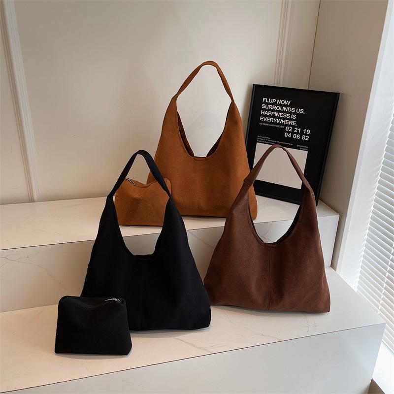 Geantă de umăr simplă pentru femei, geantă de mână din piele de căprioară, vintage, de mare capacitate, tip galetă