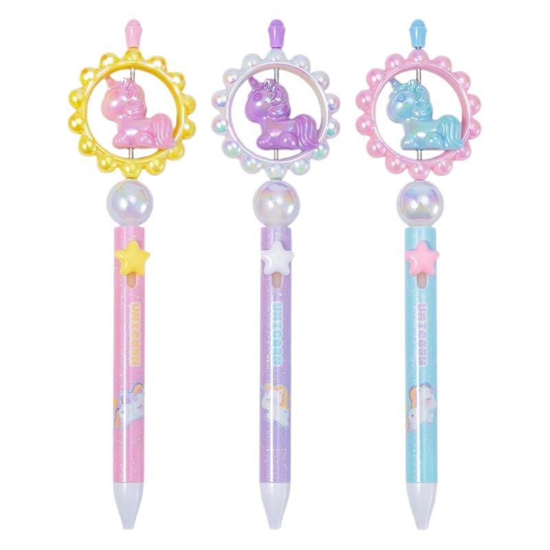 12Pcs Beaded Unicorn Gel Pen Kawaii Straight Liquid Roller Neutral Pen for Students with Quick-drying Gel Pen Writing Supplies Holiday Gift Novelty St Random style