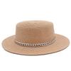 Spring and summer women's travel sunscreen straw hat fashion chain solid color beach British style jazz hat Hats