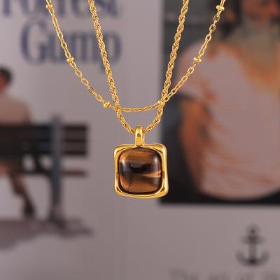 Vrstvený přívěsek na náhrdelník s tygřím okem a větrným motivem pro ženy, titanová ocel pozlacená 18K zlatem, lehký luxusní řetízek na klíční kost