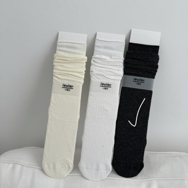 Spring and Summer Vertical Striped Boneless Calf Socks for Women, Cotton Sweat-absorbing Solid Color Long Stockings