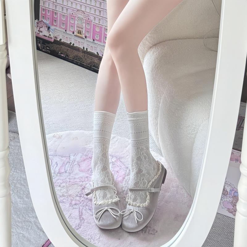 Small Flower Lace Cute Lolita Jacquard Bow With Single Shoes Women'S Versatile Cute Calf Socks Stacking Socks