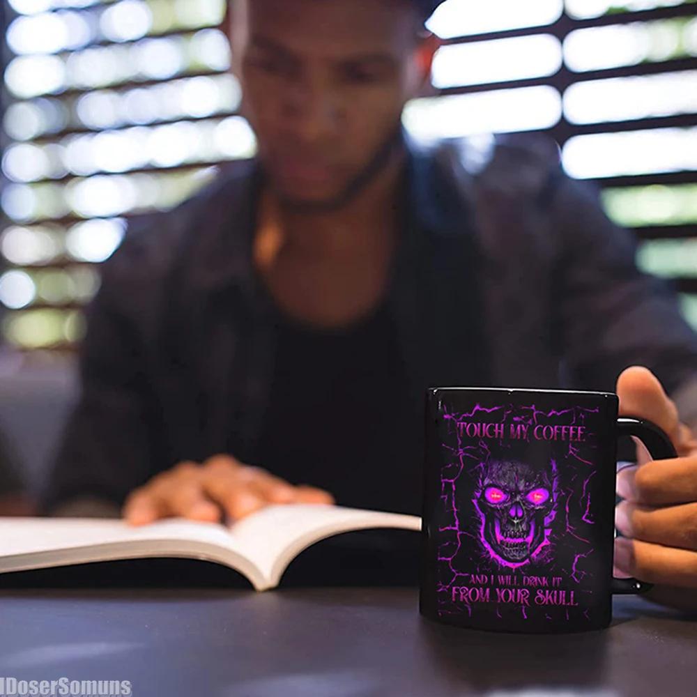 Color Changing Cups Touch My Coffee Mug 11oz 3D Fire Skull Black Ceramic Coffee Mug Halloween Gift Mug Gamer Husband Tea Cup