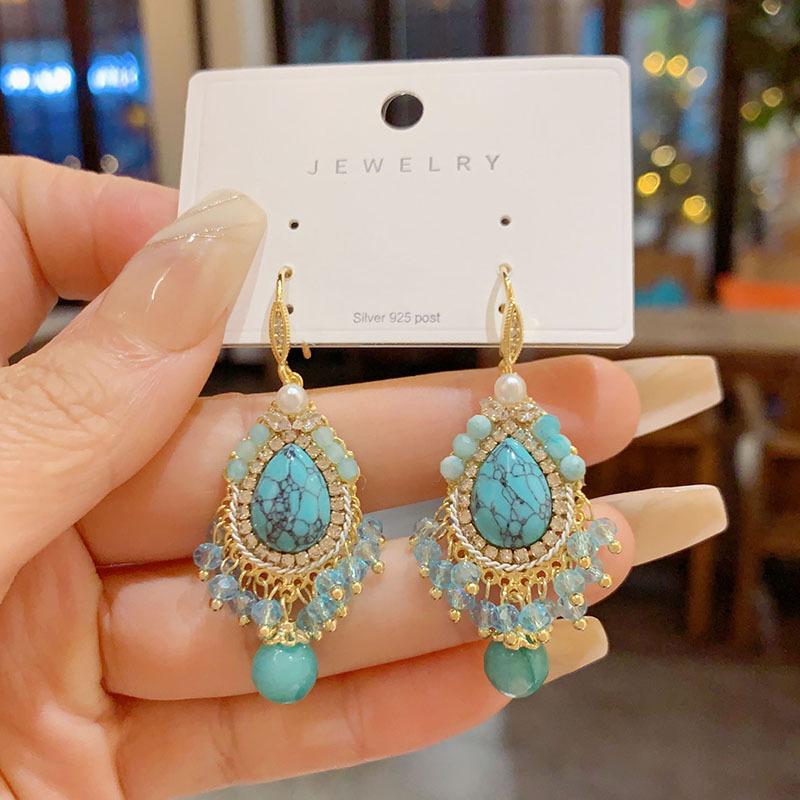 Bohemian Ethnic-Style Handmade Turquoise Earrings for Women - Luxurious Autumn/Winter Ear Hooks