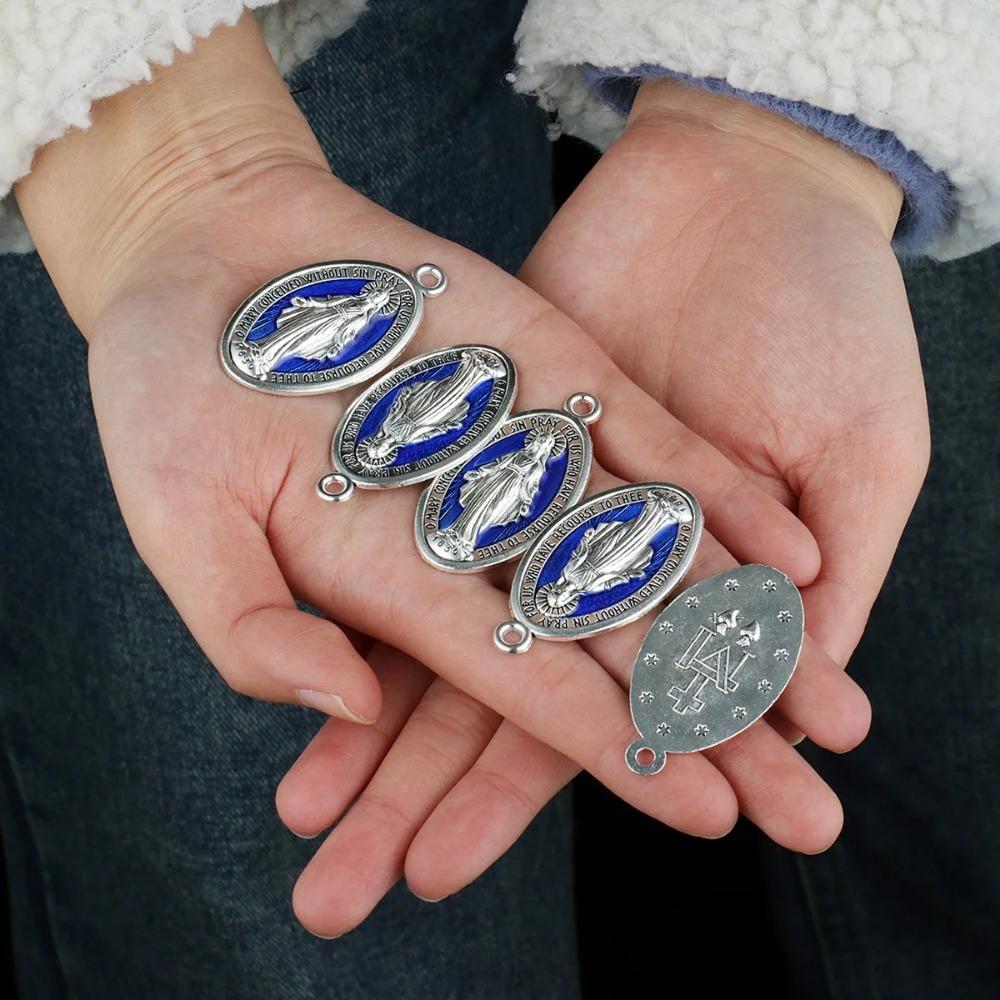 20 buc/lot Fecioara Harurilor Medalia Miraculoasă Pandantive Farmece Colier Rozariu Bijuterii Religioase Catolice Smalț Albastru