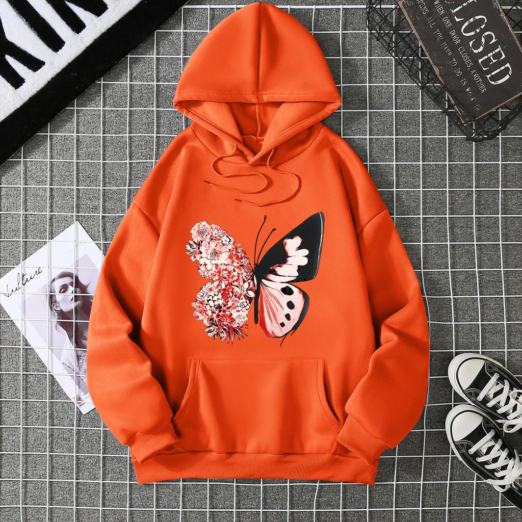 Winter Women's Hoodie Solid Color Print Unisex style Double Pockets Sweatshirts Outerwear Women's Clothing