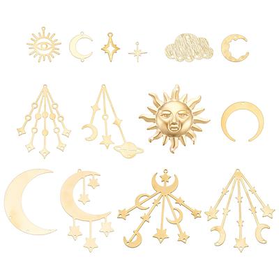 Jewelry Making Finding Kits Including 20Pcs 5 Styles Brass Pendants and 22Pcs 9 Styles Brass Connector Charms Golden Mixed Shapes 12.3~46x12~43.6mm