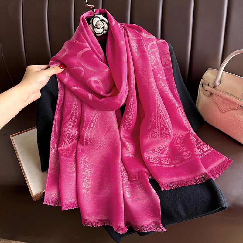 Luxury Women Peony Bohemia Pashmina Hijab Scarf Long Muslim Jacquard Cashmere Shawl Female Foulard Soft Turban Headband Bufanda