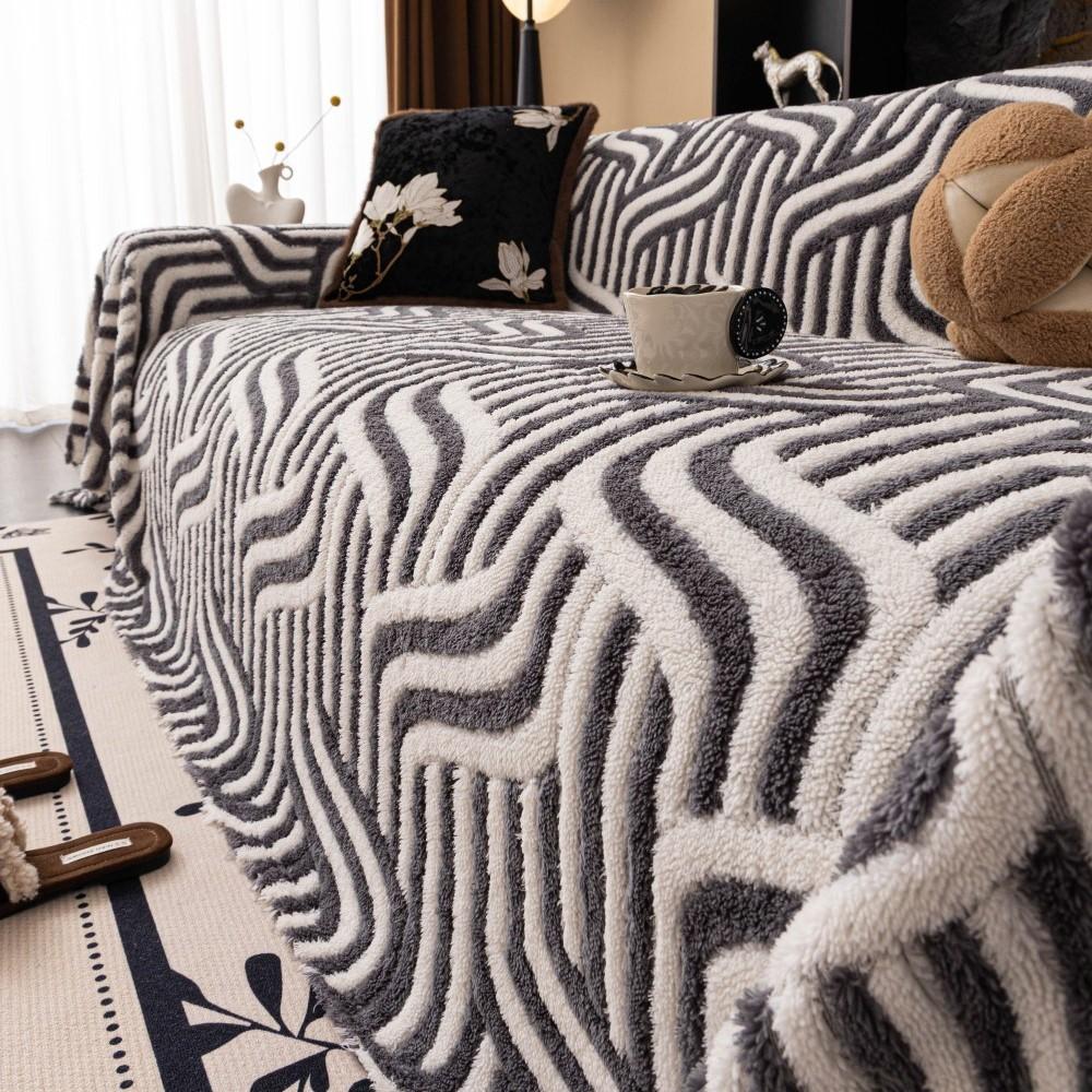 Winter Thicken Fleece Warm Cat Scratch Resistant Mid-Century Style Full Coverage Sofa Throw Cover Cushion Home Decor Mats