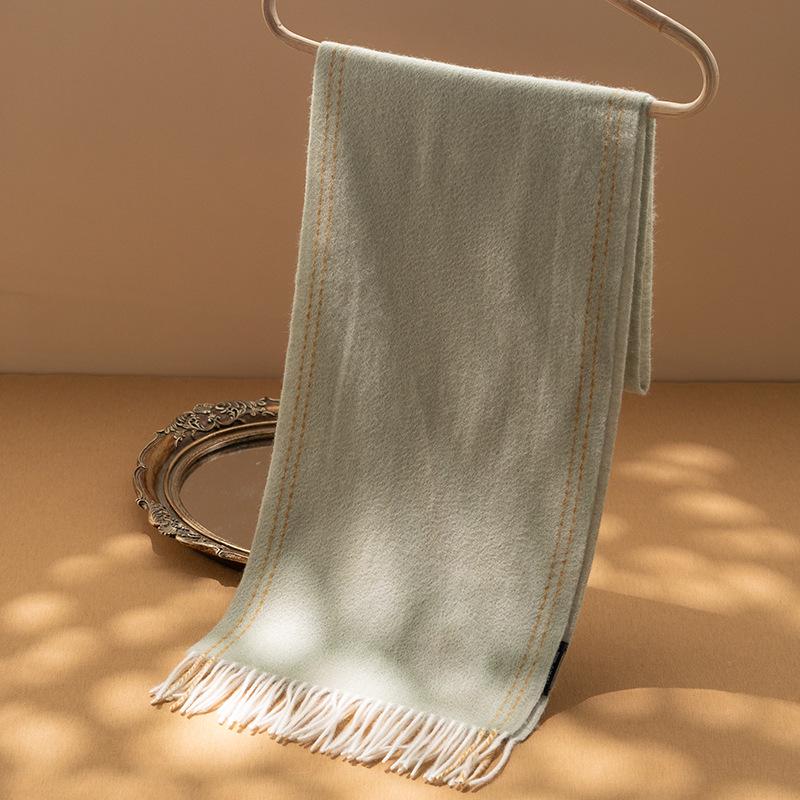 Women s 100% Pure Cashmere Scarf, Autumn Winter Style, Double-Sided Warm Shawl with Woven Tassel and Water Ripple Design.