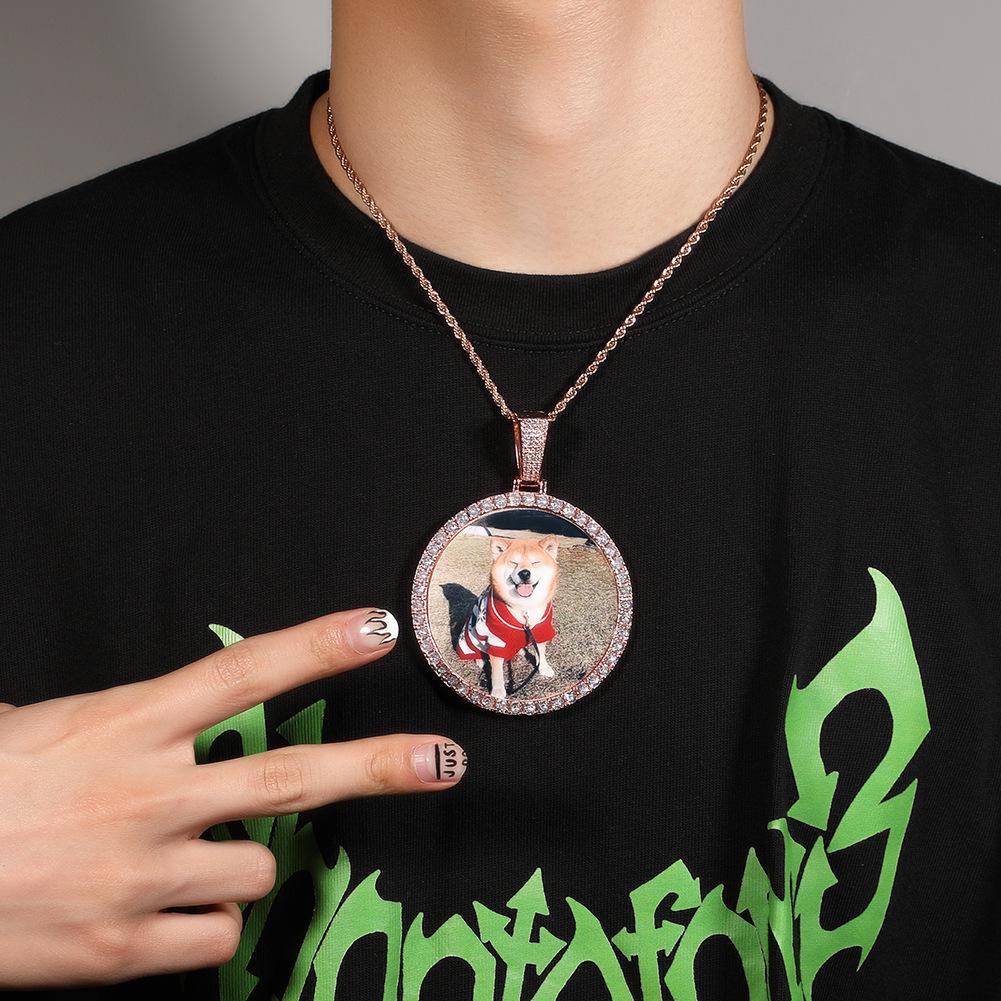European & American Hip Hop XL Round Photo Pendant Necklace In Gold, Silver, or Rose Gold
