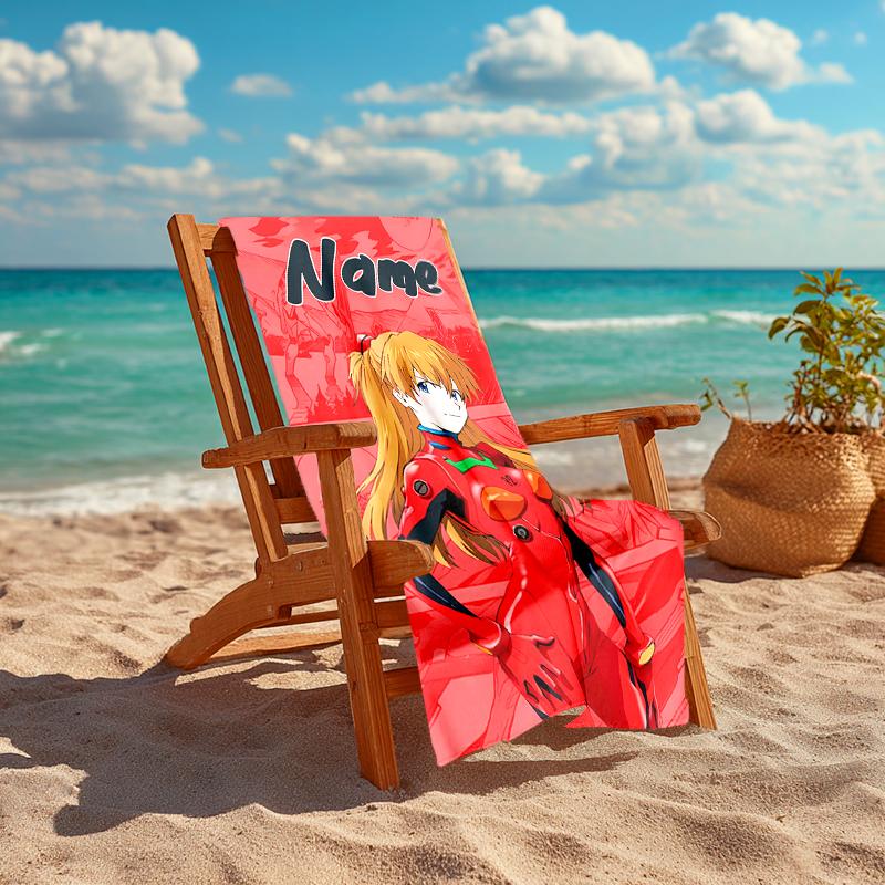 Personalized customized proof beach towel with Asuka Langley Soryu  pattern - soft, absorbent, quick-drying, perfect swimming, camping&bathing