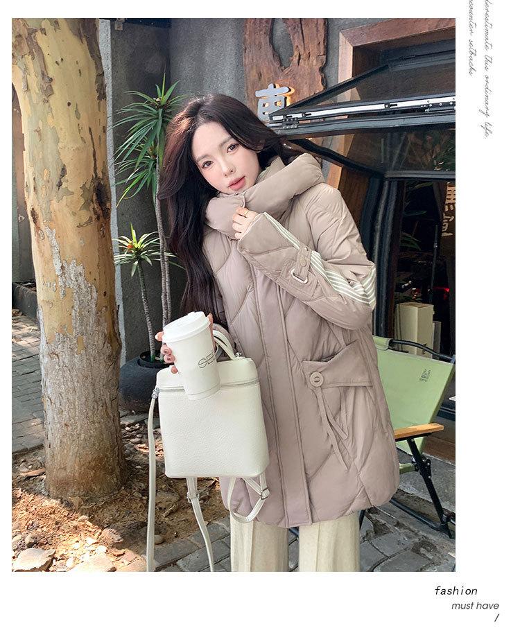 Women's Autumn and Winter Coat Solid Color Hooded Loose Thickened Windproof Mid-length Women's Jacket