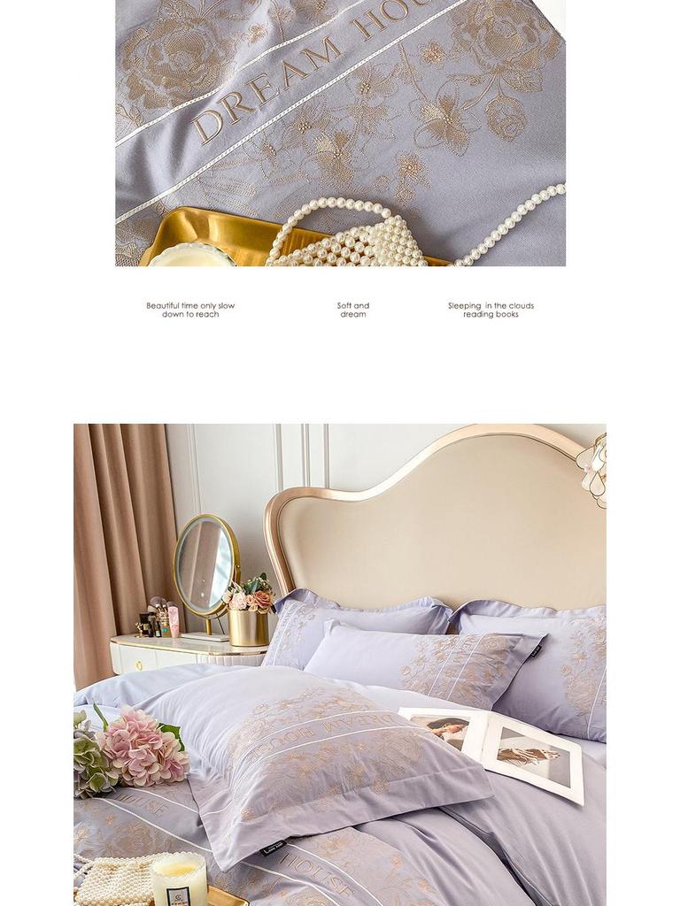 Luxury French Cotton Flannel Bedding Set: 4-Piece Thick Warm Duvet Cover & Fitted Sheet for Autumn/Winter.