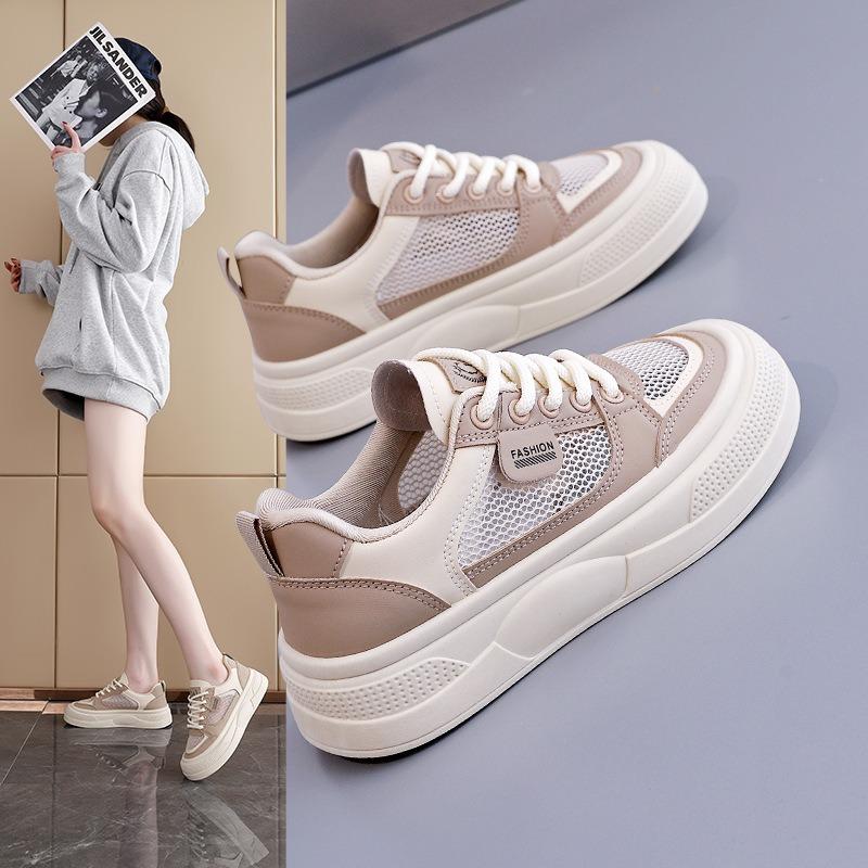 Fashion Zapatos De Mujer New Women Flat Sneakers Summer Mesh Breathable Rubber Surface Leisure Shoes Women Lace-up Vulcanized Shoes 2025