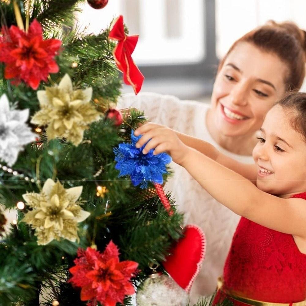 12Pcs with Stems Artificial Christmas Flowers With Clips Christmas Floral Decorations  Wreath