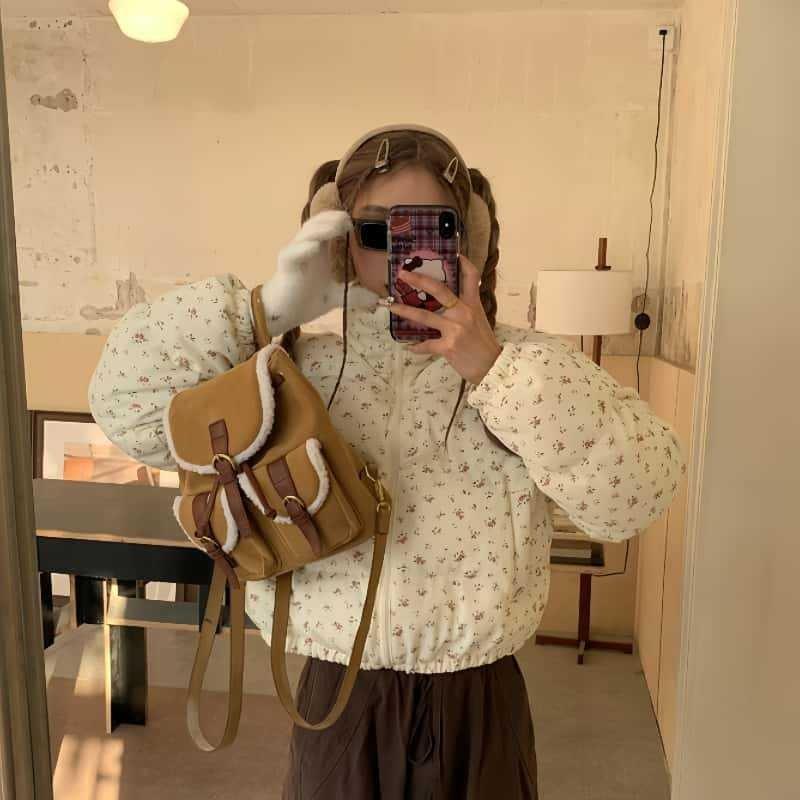 

Small floral full print stand-up collar short cotton clothes winter thickened warm cotton clothes bread clothes jacket L