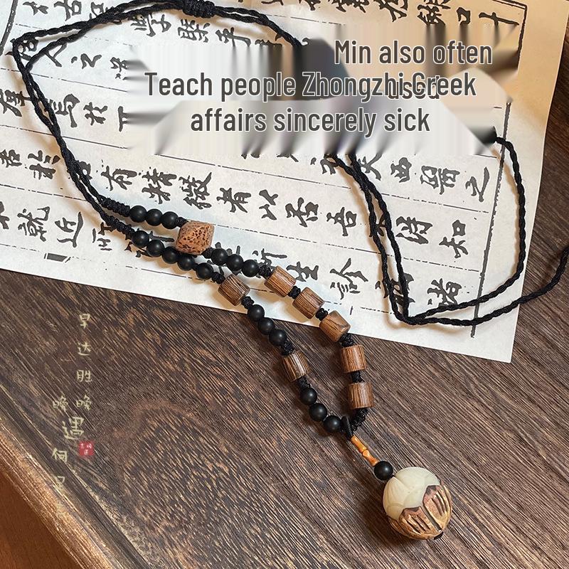 Hand-Woven Pine Nut Wood Bead Necklace - Chinese Retro Style Versatile Fashion Accessory