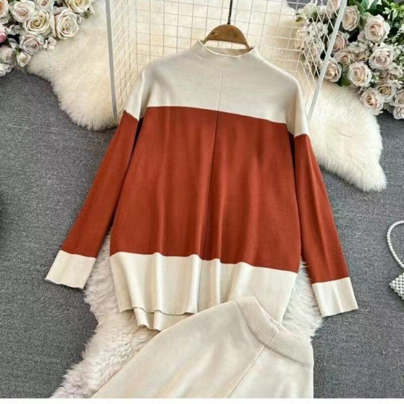 Elegante Damen-Langarmpullover, gestrickt, 2-teilige Anzüge, lässige Damen-Strickpullover, Hemden und lange, breite Beinhosen, zweiteilige Sets