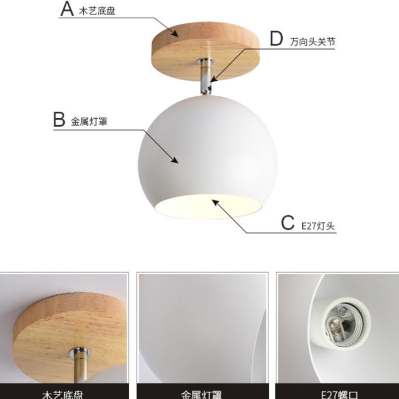 Noridc Wooden Led Ceiling Light Fixture Adjustable Angle Metal Lampshade Colorful Modern Lamp For Corridor Aisel Indoor Creative