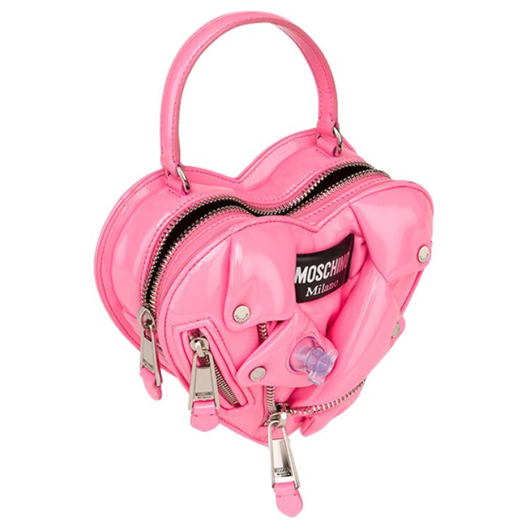 Moschino Inflatable Effect Heart Motorcycle Design Synthetic Leather Heart Bag Shoulder Crossbody Handbag Women Bags Pink AEF2312A730382061206