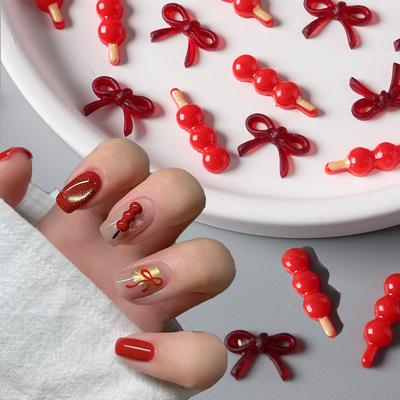 Nail Art Jewelry New Year'S Red Festive Cute Three-Dimensional Rock Sugar Gourd Bow Mixed Nail Jewelry